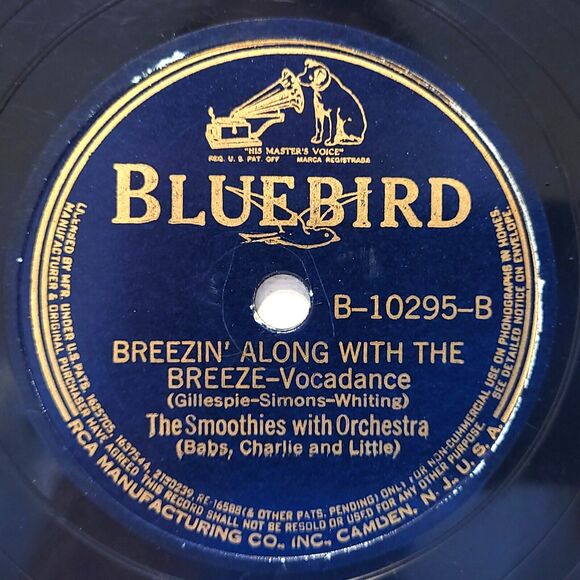 The Smoothies 78 RPM - Chew Chew Chew / Breezin' Along - Bluebird B-10295 V+ - Picture 2 of 2